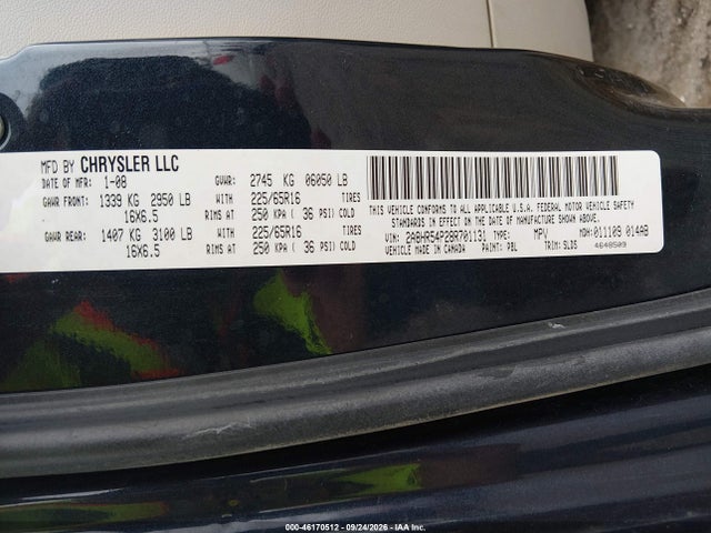 2008 Chrysler Town & Country Touring მანქანა იყიდება აუქციონზე, vin: 2A8HR54P28R701131, აუქციონის ნომერი: 46170512