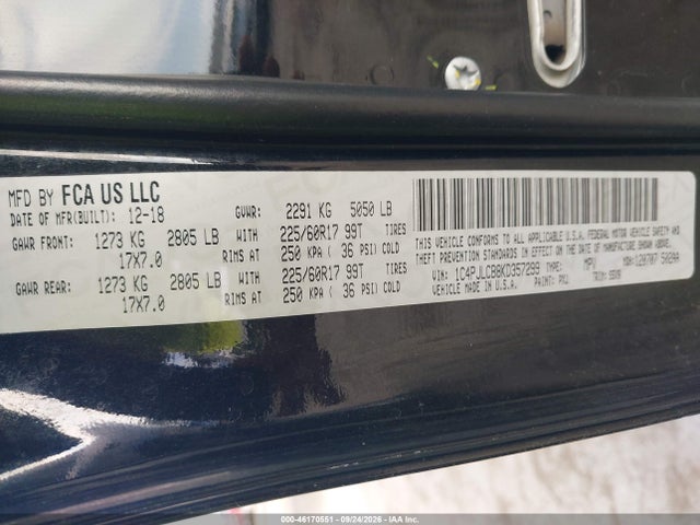 2019 Jeep Cherokee Latitude Fwd მანქანა იყიდება აუქციონზე, vin: 1C4PJLCB8KD357299, აუქციონის ნომერი: 46170551