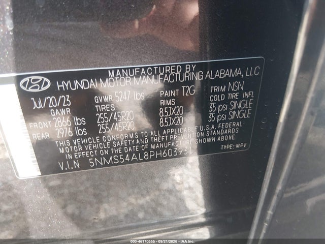 2023 Hyundai Santa Fe Calligraphy მანქანა იყიდება აუქციონზე, vin: 5NMS54AL8PH603931, აუქციონის ნომერი: 46170555