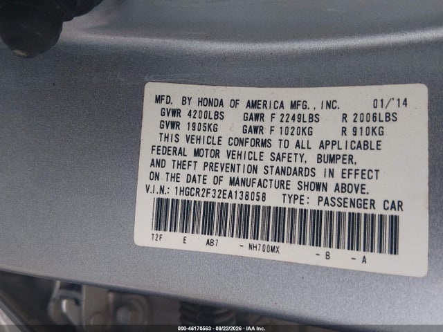 Aukcja sprzedaży 2014 Honda Accord Lx, vin: 1HGCR2F32EA138058, numer aukcji: 46170563