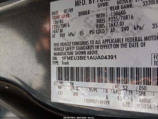 46170574 :رقم المزاد ، 1FMEU3BE1AUA04391 vin ، 2010 Ford Explorer Sport Trac Xlt مزاد بيع