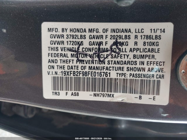 Продаж на аукціоні авто 2015 Honda Civic Ex-l, vin: 19XFB2F98FE016761, номер лоту: 46170585