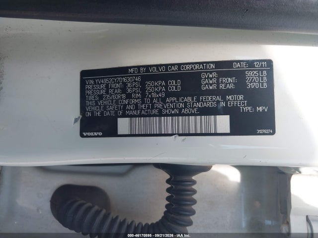 46170595 :رقم المزاد ، YV4952CY7D1630746 vin ، 2013 Volvo Xc90 3.2/3.2 Platinum/3.2 Premier Plus مزاد بيع