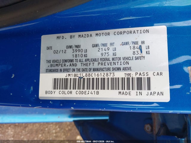 Продажа на аукционе авто 2012 Mazda Mazda3 I Touring, vin: JM1BL1L88C1612873, номер лота: 46170644