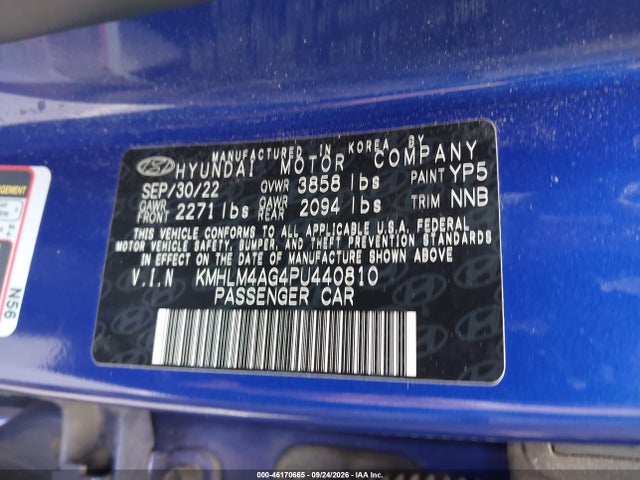 46170665 :رقم المزاد ، KMHLM4AG4PU440810 vin ، 2023 Hyundai Elantra Sel مزاد بيع
