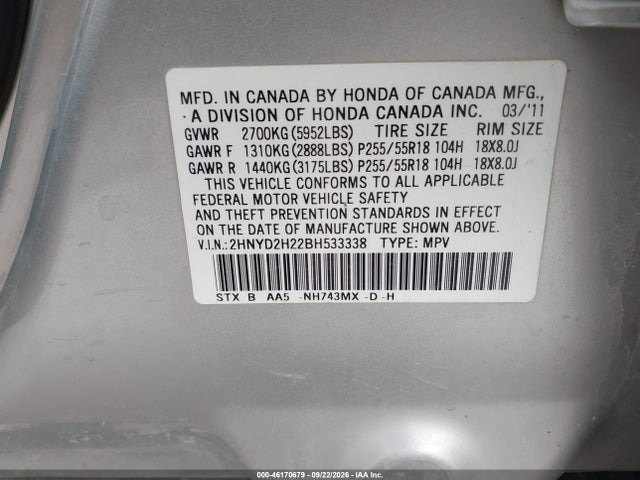 Продажа на аукционе авто 2011 Acura Mdx, vin: 2HNYD2H22BH533338, номер лота: 46170679