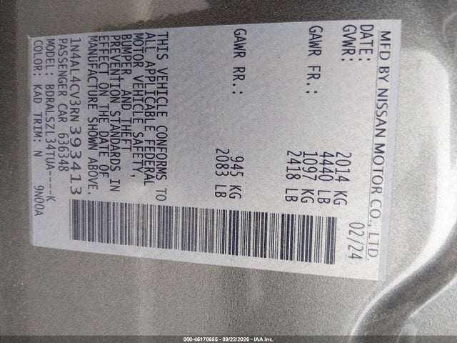 1N4AL4CV3RN393413 Nissan Altima Sr Vc-turbo Fwd
