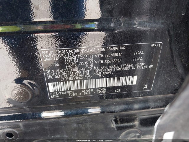 Продаж на аукціоні авто 2021 Toyota Rav4 Le, vin: 2T3F1RFVXMC211322, номер лоту: 46170686