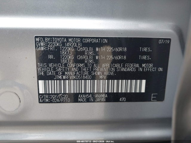Продаж на аукціоні авто 2019 Toyota Rav4 Hybrid Xse, vin: JTMEWRFV8KD518400, номер лоту: 46170713