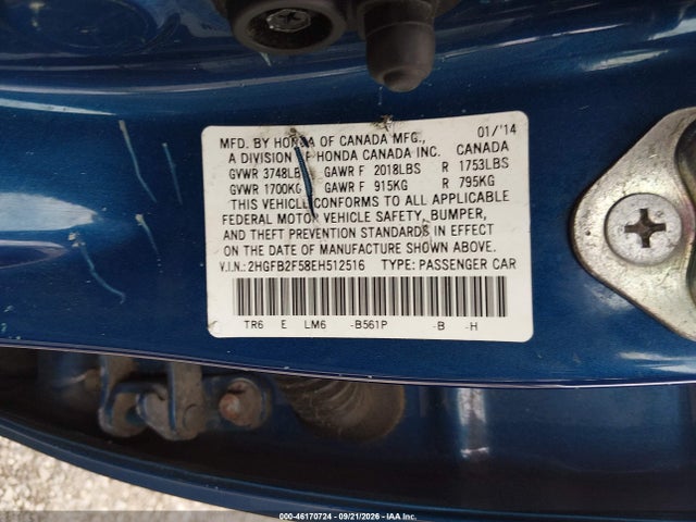 Aukcja sprzedaży 2014 Honda Civic Lx, vin: 2HGFB2F58EH512516, numer aukcji: 46170724