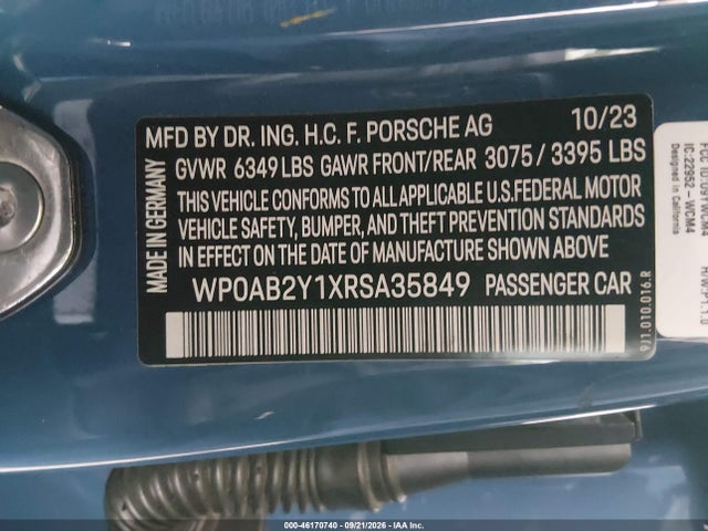 46170740 :رقم المزاد ، WP0AB2Y1XRSA35849 vin ، 2024 Porsche Taycan 4s مزاد بيع