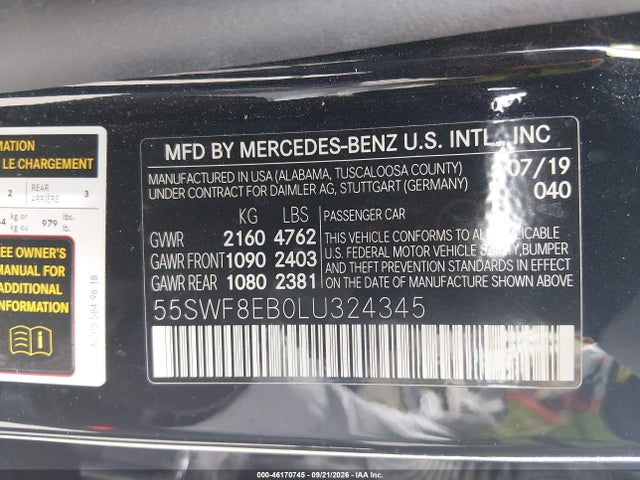 Продаж на аукціоні авто 2020 Mercedes-benz C 300 4matic, vin: 55SWF8EB0LU324345, номер лоту: 46170745