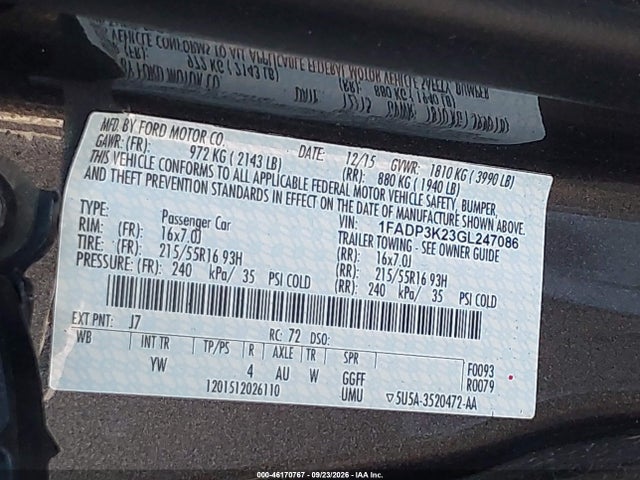 Ford FOCUS SE 2016 1FADP3K23GL247086 Image 9