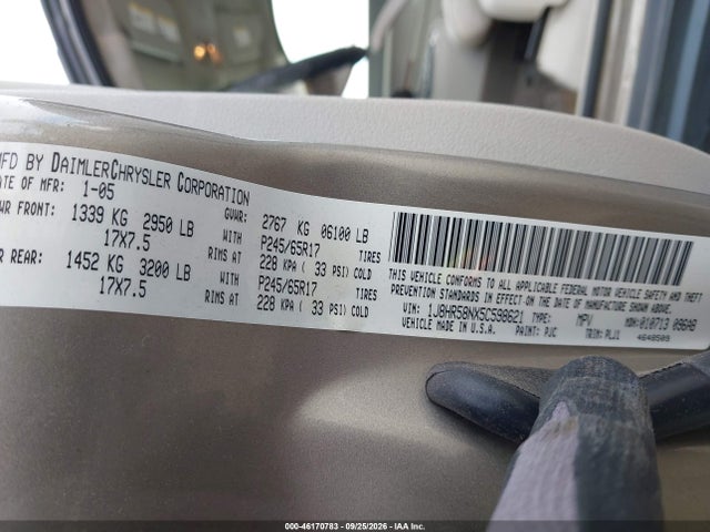 46170783 :رقم المزاد ، 1J8HR58NX5C598621 vin ، 2005 Jeep Grand Cherokee Limited مزاد بيع