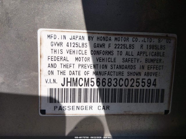 Aukcja sprzedaży 2003 Honda Accord 2.4 Ex, vin: JHMCM56683C025594, numer aukcji: 46170788