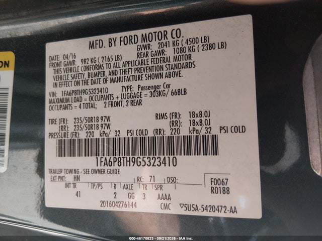 2016 Ford Mustang Ecoboost მანქანა იყიდება აუქციონზე, vin: 1FA6P8TH9G5323410, აუქციონის ნომერი: 46170823