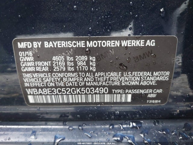 Aukcja sprzedaży 2016 Bmw 328i Xdrive, vin: WBA8E3C52GK503490, numer aukcji: 46170851