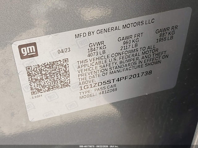 1G1ZD5ST4PF201738 Chevrolet Malibu Fwd 1lt