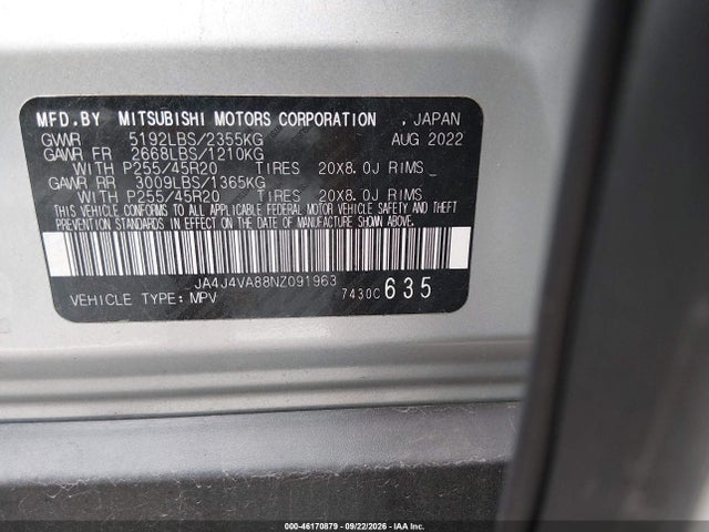 Aukcja sprzedaży 2022 Mitsubishi Outlander Sel/sel Launch Edition S-awc/sel Special Edition, vin: JA4J4VA88NZ091963, numer aukcji: 46170879