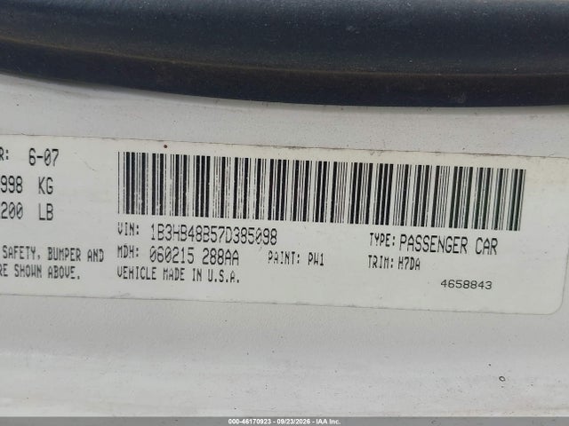 Aukcja sprzedaży 2007 Dodge Caliber Sxt, vin: 1B3HB48B57D385098, numer aukcji: 46170923