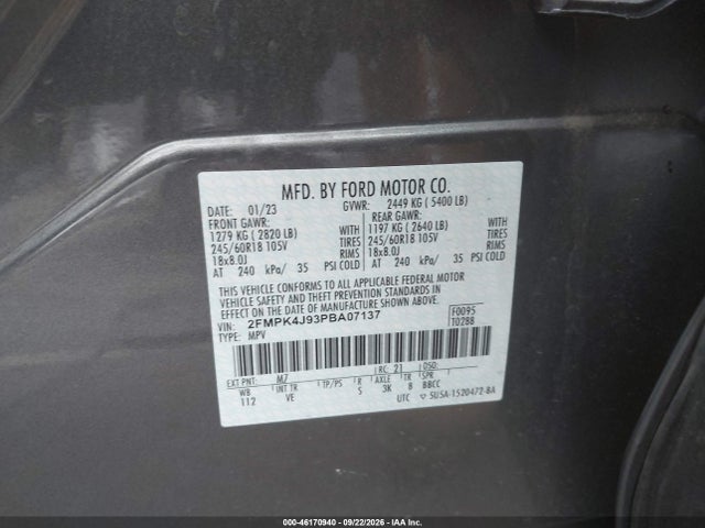Продажа на аукционе авто 2023 Ford Edge Sel, vin: 2FMPK4J93PBA07137, номер лота: 46170940