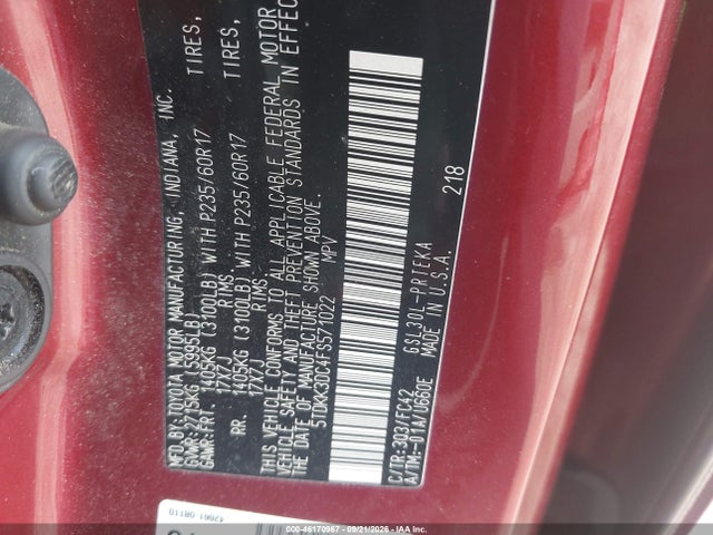 5TDKK3DC4FS571022 Toyota Sienna Le 8 Passenger