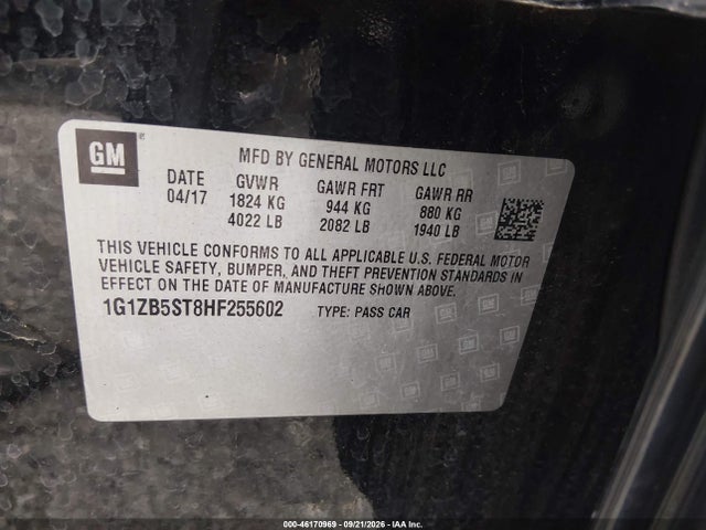46170969 :رقم المزاد ، 1G1ZB5ST8HF255602 vin ، 2017 Chevrolet Malibu Ls مزاد بيع
