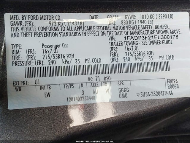 Ford FOCUS SE 2014 1FADP3F21EL300178 Image 9
