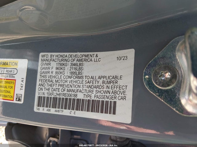 2024 Honda Civic Sport მანქანა იყიდება აუქციონზე, vin: 19XFL2H81RE006188, აუქციონის ნომერი: 46170977