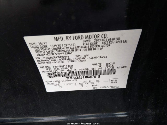Ford FLEX SEL 2018 2FMHK6C81JBA07018 Image 9