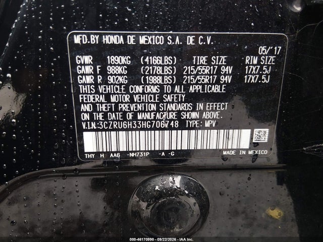 Honda HR-V LX 2017 3CZRU6H33HG706748 Image 9