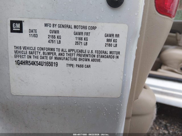 Auction sale of the 2004 Buick Lesabre Limited, vin: 1G4HR54K54U165019, lot number: 46171008
