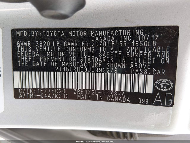 Продаж на аукціоні авто 2018 Toyota Corolla Se, vin: 2T1BURHE9JC993278, номер лоту: 46171028