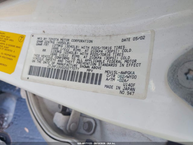 Продаж на аукціоні авто 2002 Lexus Rx 300, vin: JTJHF10U020277077, номер лоту: 46171123