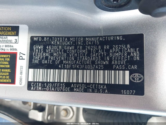 Aukcja sprzedaży 2015 Toyota Camry Se, vin: 4T1BF1FK3FU057425, numer aukcji: 46171173