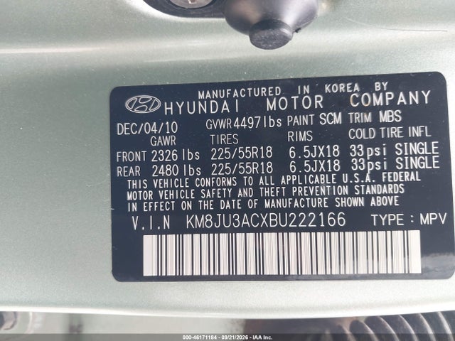 Продаж на аукціоні авто 2011 Hyundai Tucson Limited, vin: KM8JU3ACXBU222166, номер лоту: 46171184