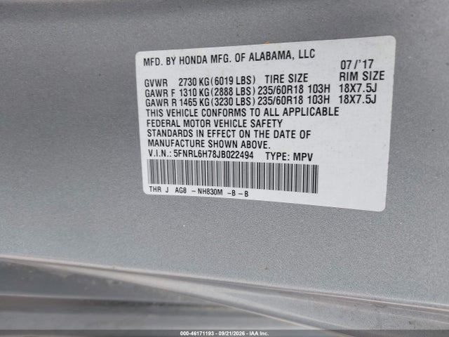 Honda Odyssey Ex-l 2018 5FNRL6H78JB022494 Image 9