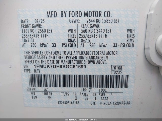 Aukcja sprzedaży 2025 Ford Explorer Active, vin: 1FMUK7DH9SGC61699, numer aukcji: 46171242