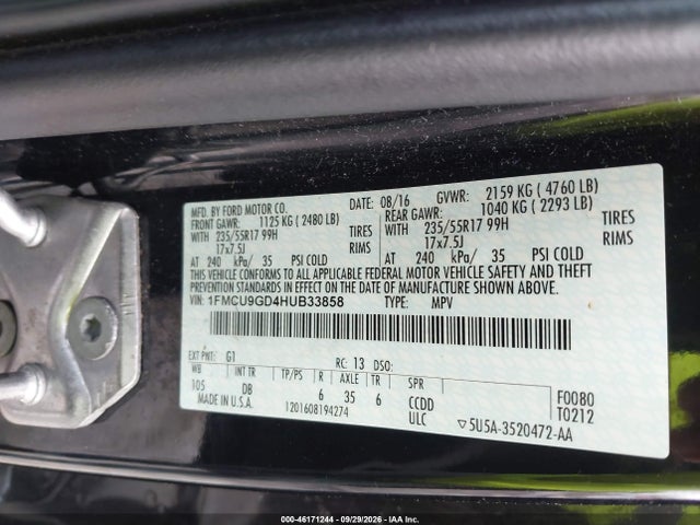 Продаж на аукціоні авто 2017 Ford Escape Se, vin: 1FMCU9GD4HUB33858, номер лоту: 46171244