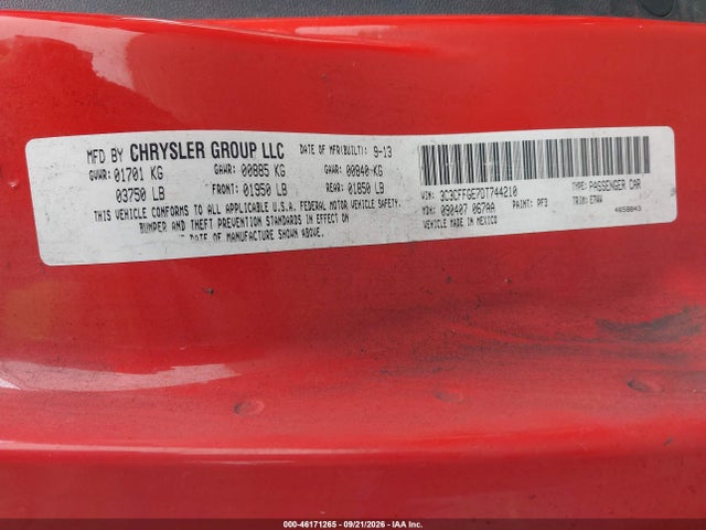 Aukcja sprzedaży 2013 Fiat 500e Battery Electric, vin: 3C3CFFGE7DT744210, numer aukcji: 46171265