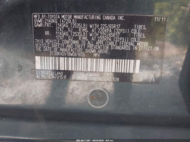 Aukcja sprzedaży 2011 Toyota Rav4 Limited V6, vin: 2T3DK4DV1BW061655, numer aukcji: 46171297