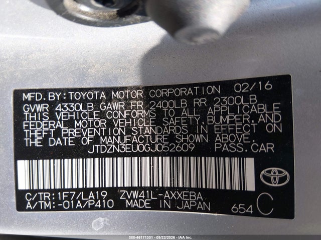 46171301 :رقم المزاد ، JTDZN3EU0GJ052609 vin ، 2016 Toyota Prius V Five مزاد بيع