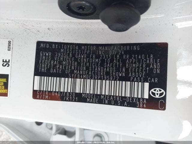 Aukcja sprzedaży 2024 Toyota Corolla Le, vin: 5YFB4MDE2RP195872, numer aukcji: 46171304