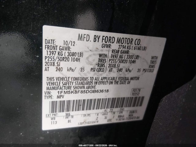 Продаж на аукціоні авто 2013 Ford Explorer Limited, vin: 1FM5K8F85DGB63618, номер лоту: 46171305