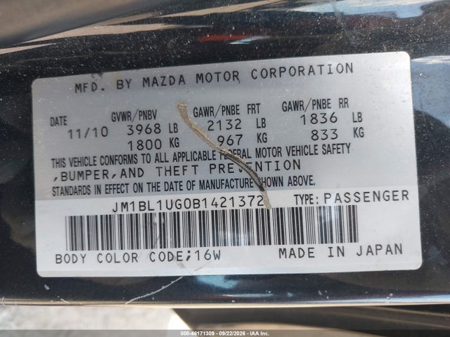 Aukcja sprzedaży 2011 Mazda Mazda3 I Sport, vin: JM1BL1UG0B1421372, numer aukcji: 46171309