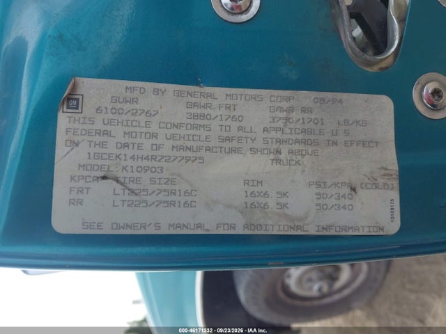46171332 :رقم المزاد ، 1GCEK14H4RZ277975 vin ، 1994 Chevrolet Gmt-400 K1500 مزاد بيع
