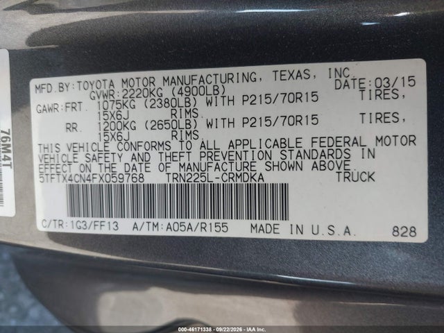 Toyota Tacoma 2015 5TFTX4CN4FX059768 Image 9