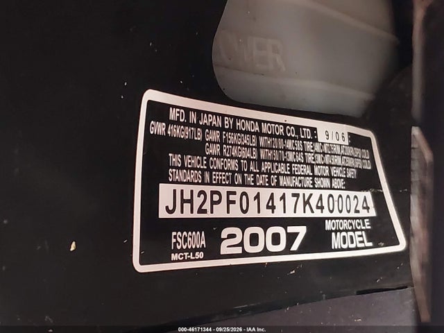 2007 Honda Fsc600 A მანქანა იყიდება აუქციონზე, vin: JH2PF01417K400024, აუქციონის ნომერი: 46171344