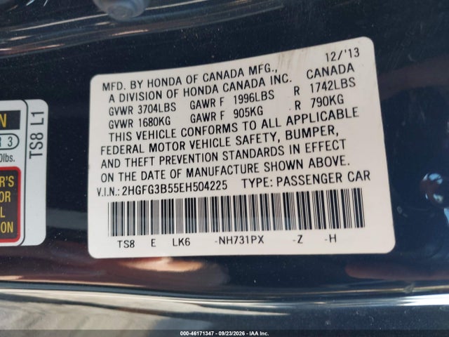 Продажа на аукционе авто 2014 Honda Civic Lx, vin: 2HGFG3B55EH504225, номер лота: 46171347