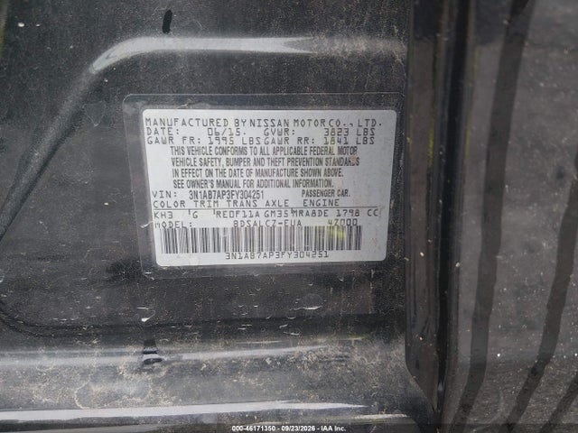 Продаж на аукціоні авто 2015 Nissan Sentra S, vin: 3N1AB7AP3FY304251, номер лоту: 46171350
